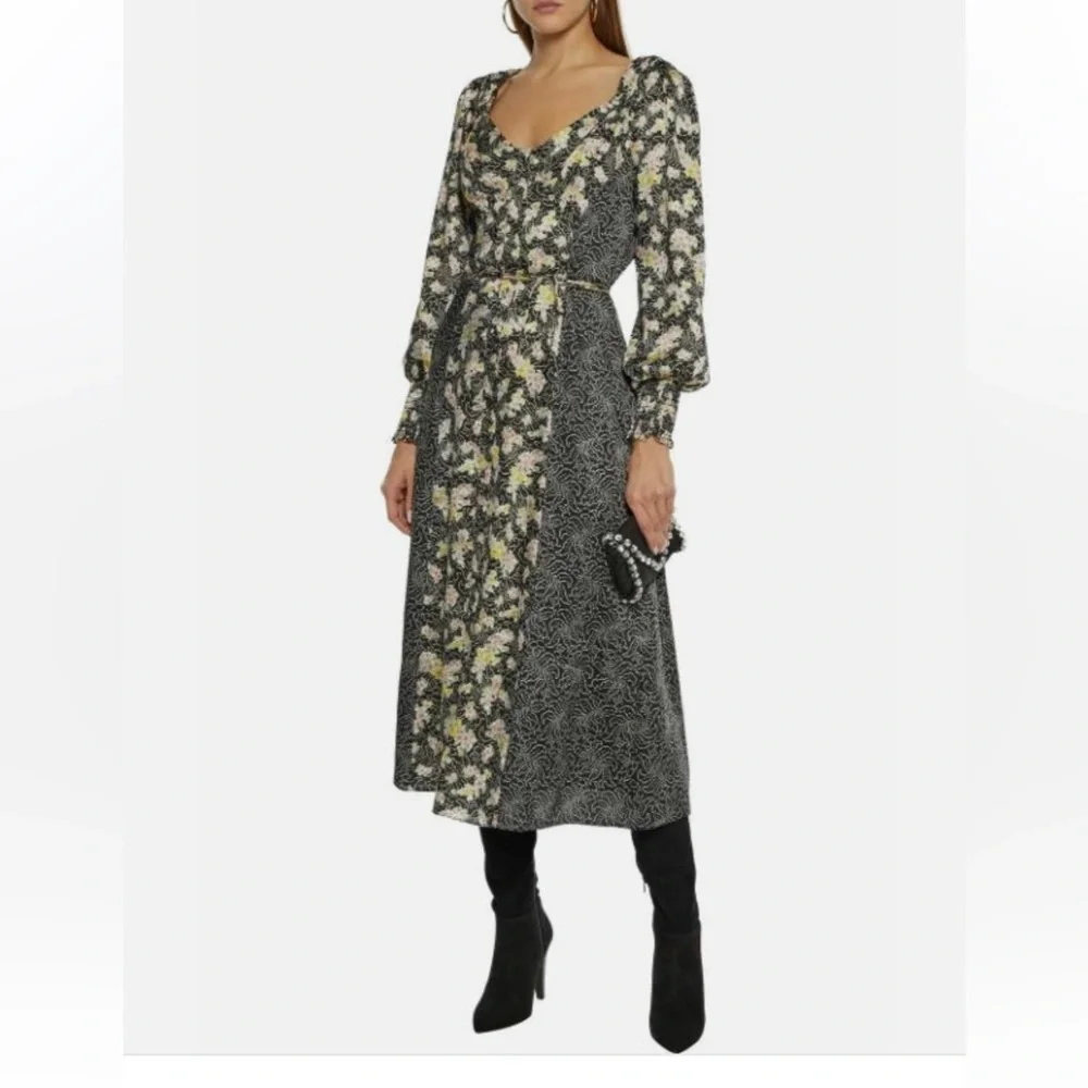 Cinq à Sept Floral Long Sleeve Dress - Black and White - Picture 2 of 6